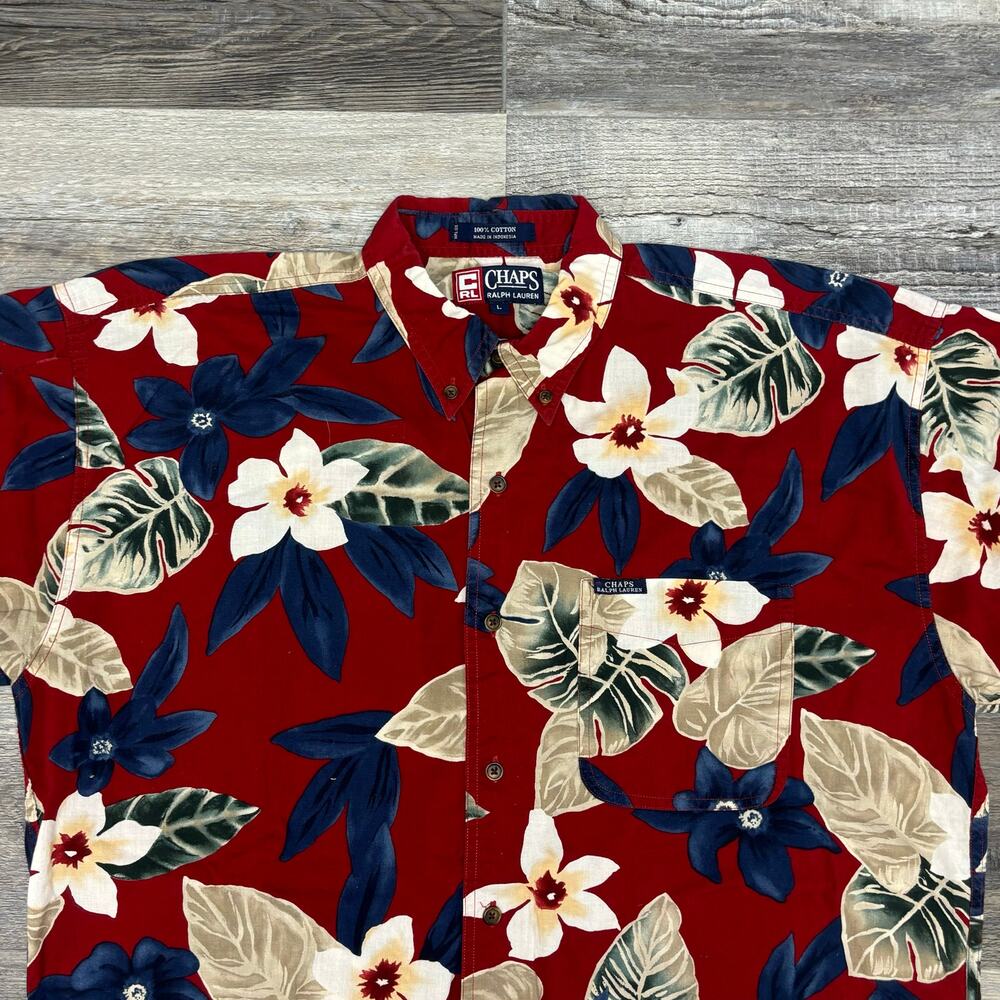 Vintage‎ 90s Chaps Ralph Lauren Mens L Floral AOP Short Sleeve Button Down Shirt